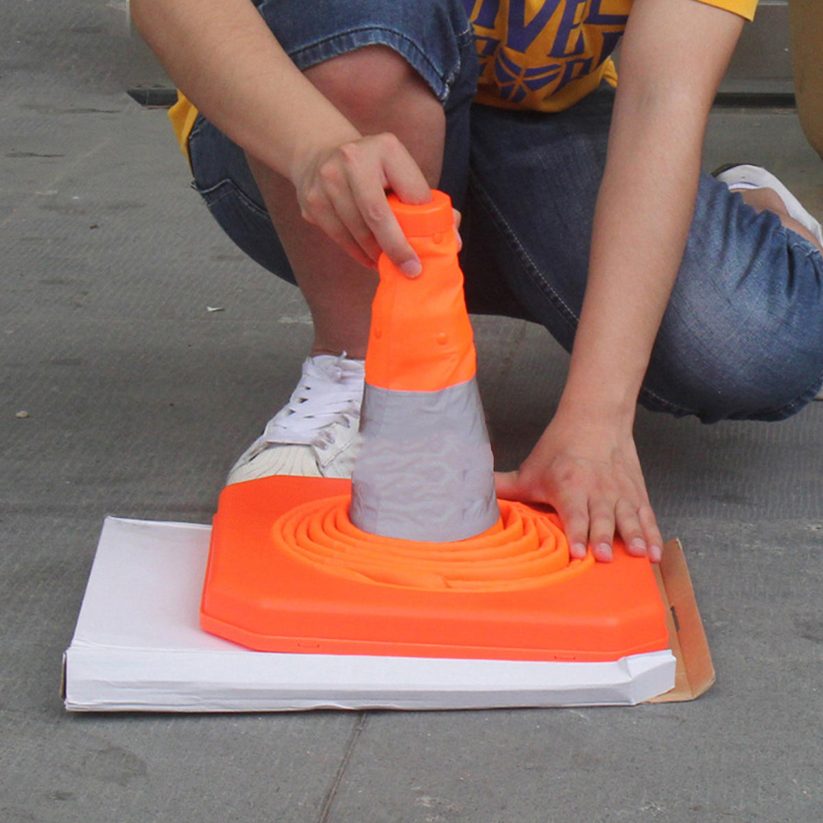 Folding Reflective Road Warning Cone Expandable Safety Barrier