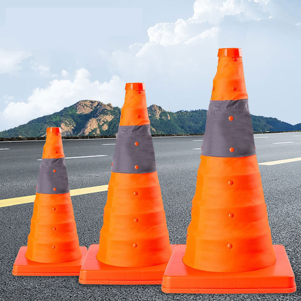 Folding Reflective Road Warning Cone Expandable Safety Barrier