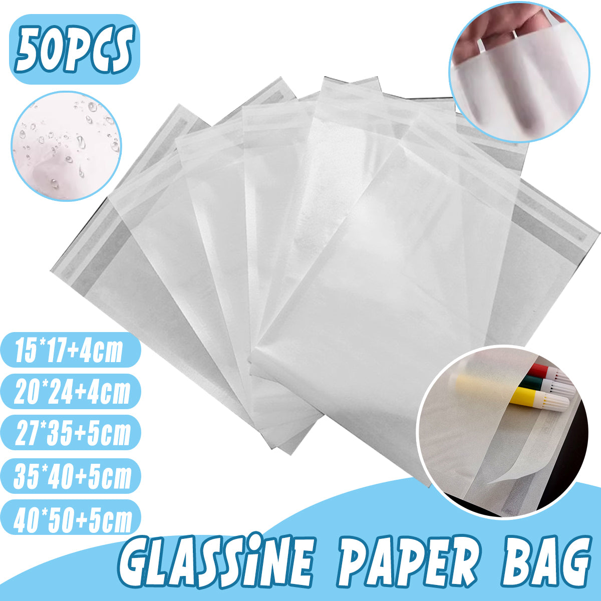 50PCS Biodegradable Translucent Paper Bags Greaseproof Glassine