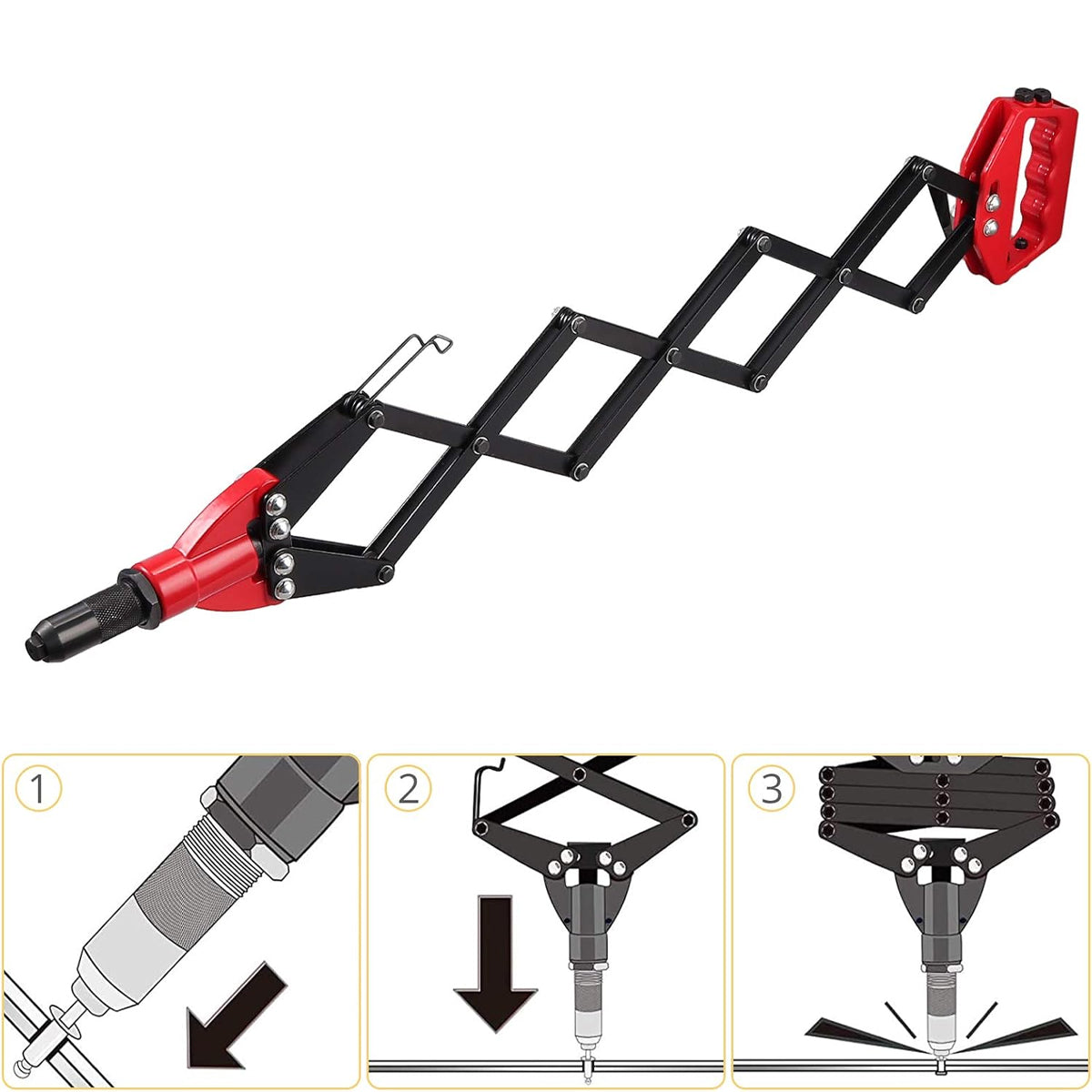 Folding Rivet Gun Tool Kit with 5 Nozzles for Metal Wood Plastic Repairs