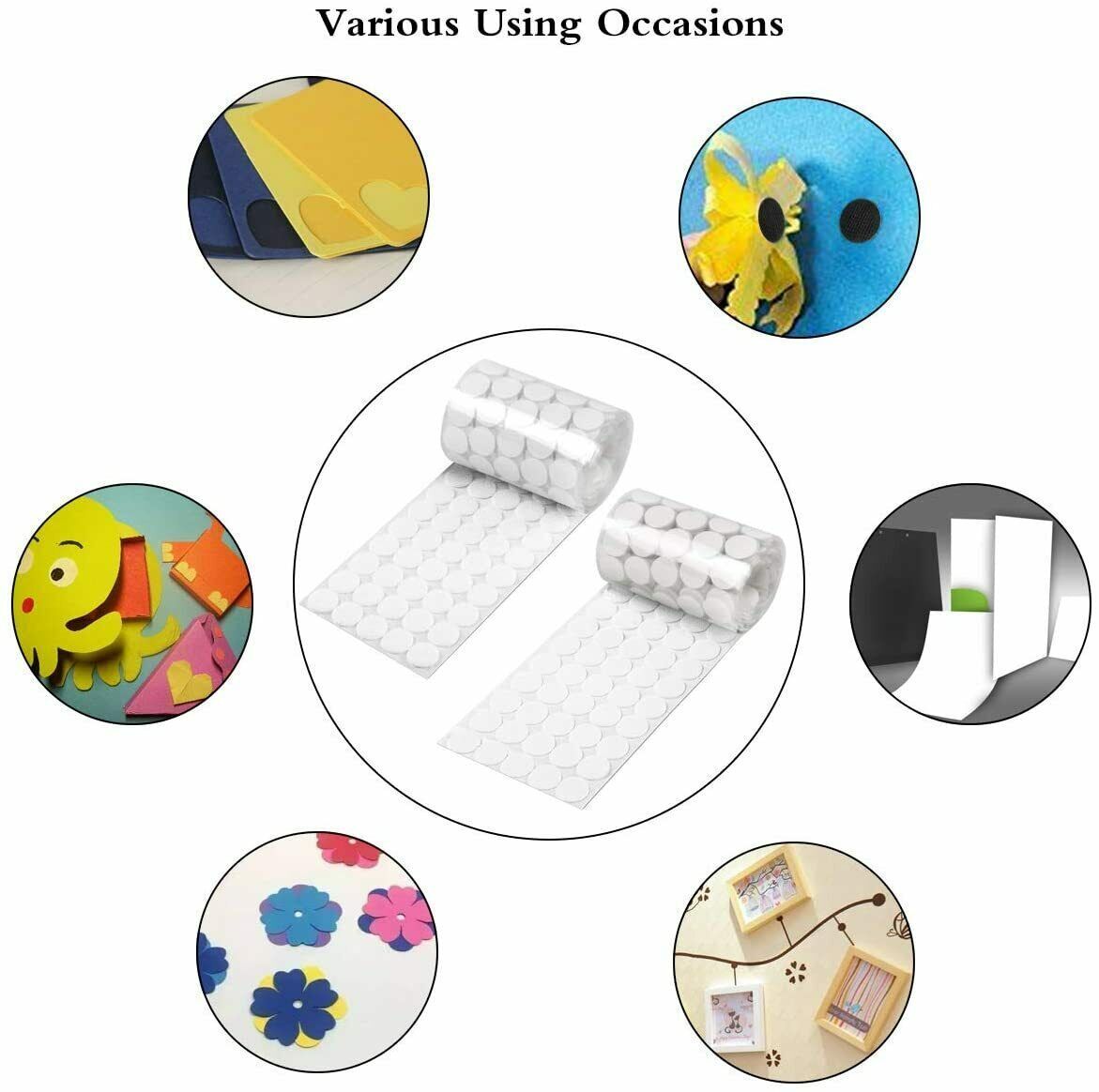 Hook and Loop Self Adhesive Dots Coins Circles Tape Black White