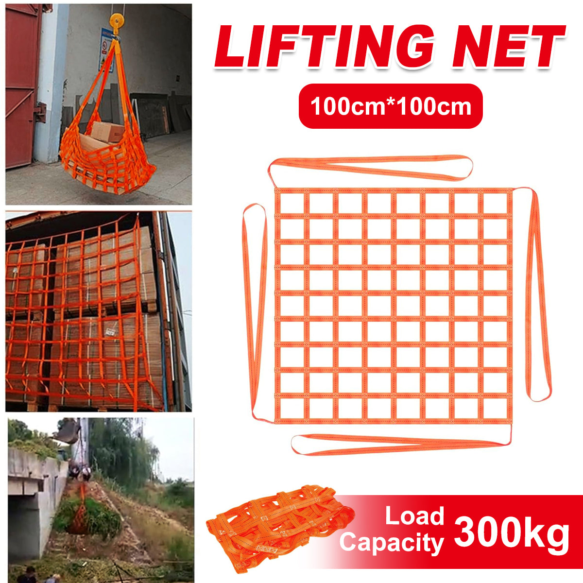 Polyester Cargo Lifting Net 300KG Load 100x100cm for Warehouse Handling