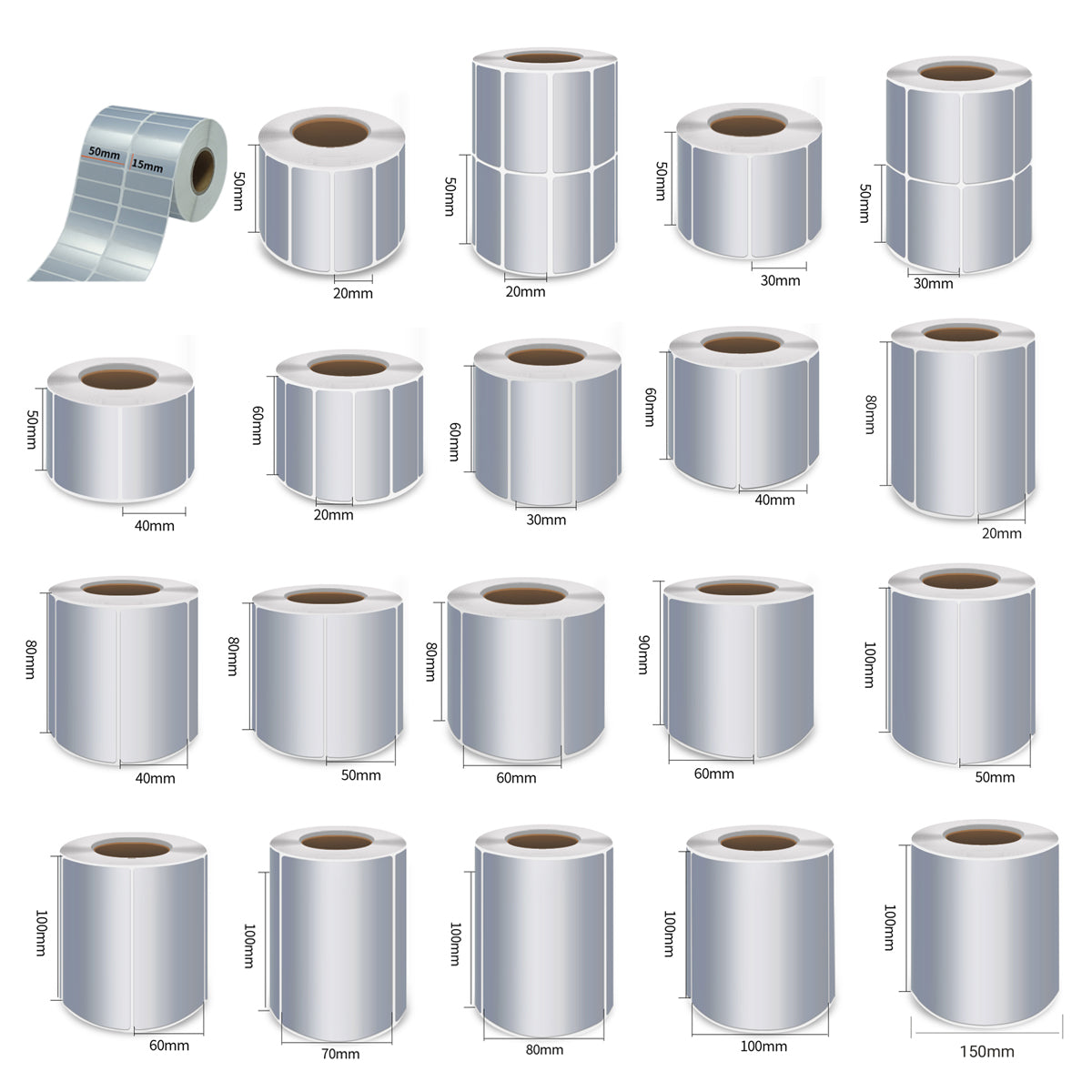 Silver PET Thermal Transfer Labels Waterproof Self Adhesive Sticker Roll