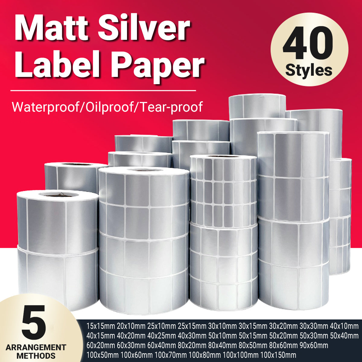 Silver PET Thermal Transfer Labels Waterproof Self Adhesive Sticker Roll