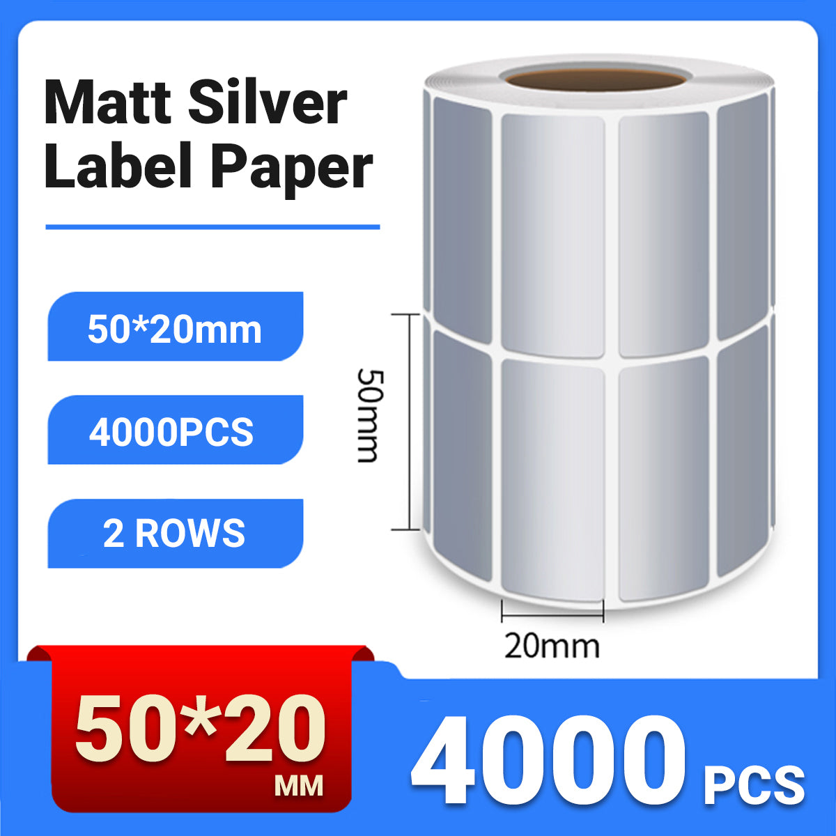 Silver PET Thermal Transfer Labels Waterproof Self Adhesive Sticker Roll