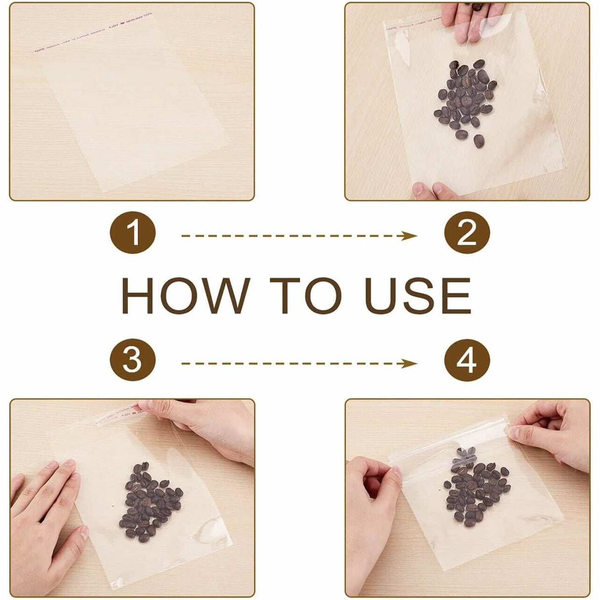 100pcs Self Seal Cellophane Bags Clear Bulk Adhesive Plastic OPP