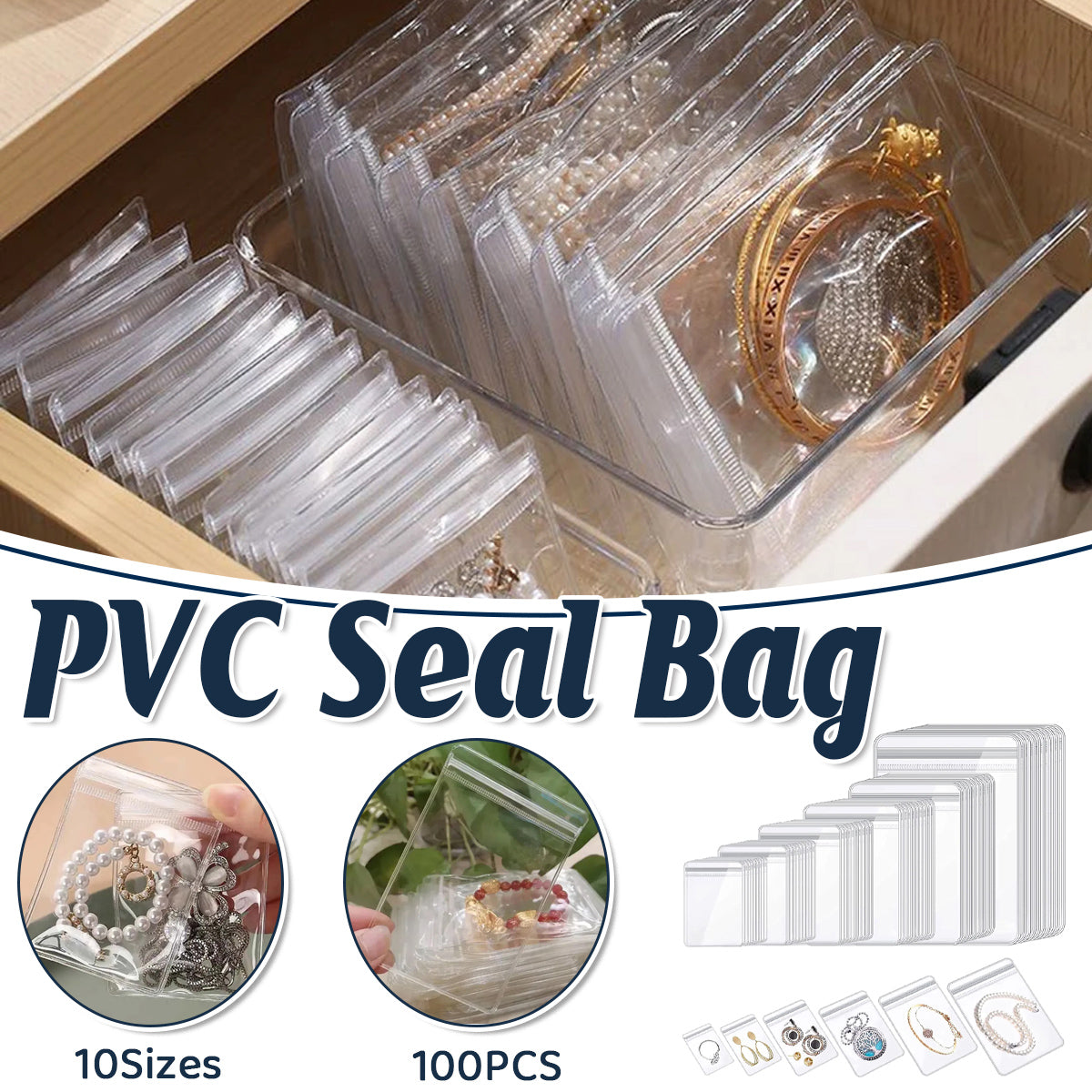 100pcs PVC Self-Sealing Jewelry Bags Dustproof Anti-Oxidation