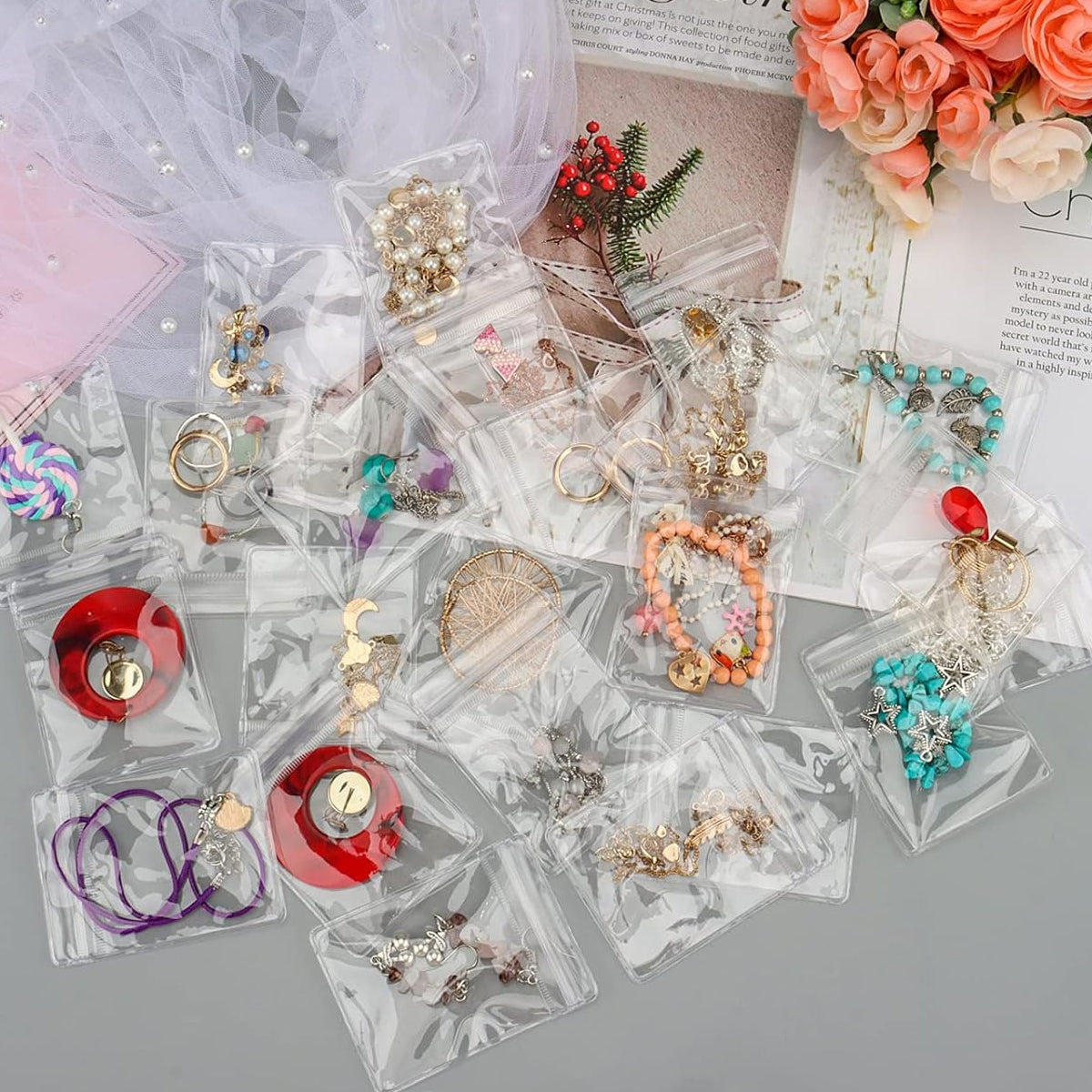 100pcs PVC Self-Sealing Jewelry Bags Dustproof Anti-Oxidation