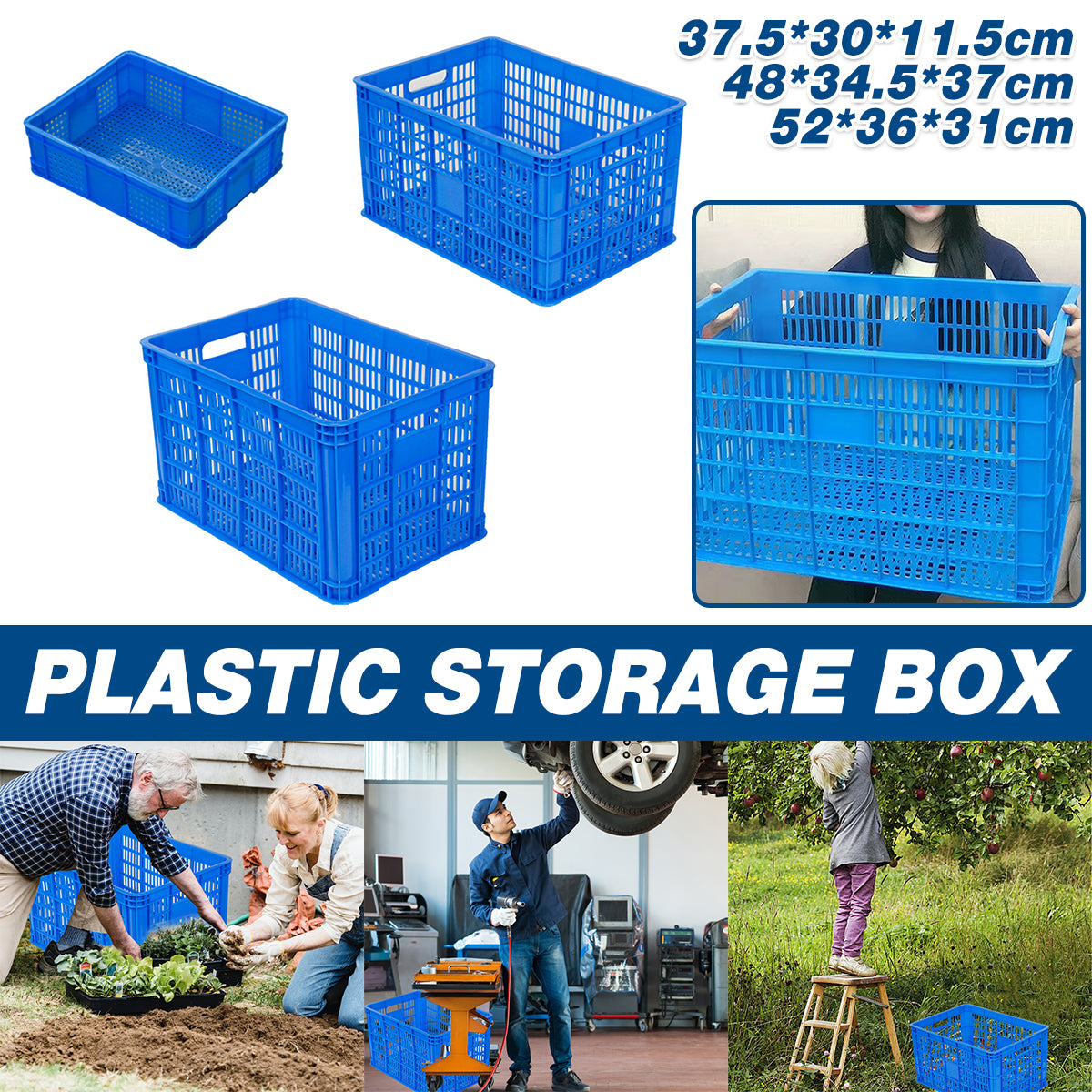 Plastic Rectangular Storage Basket Ventilated Stackable Transport Box