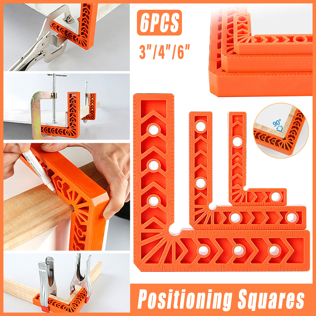 6PCS Right Angle Clamps Woodworking Positioning Squares Corner Tool Set
