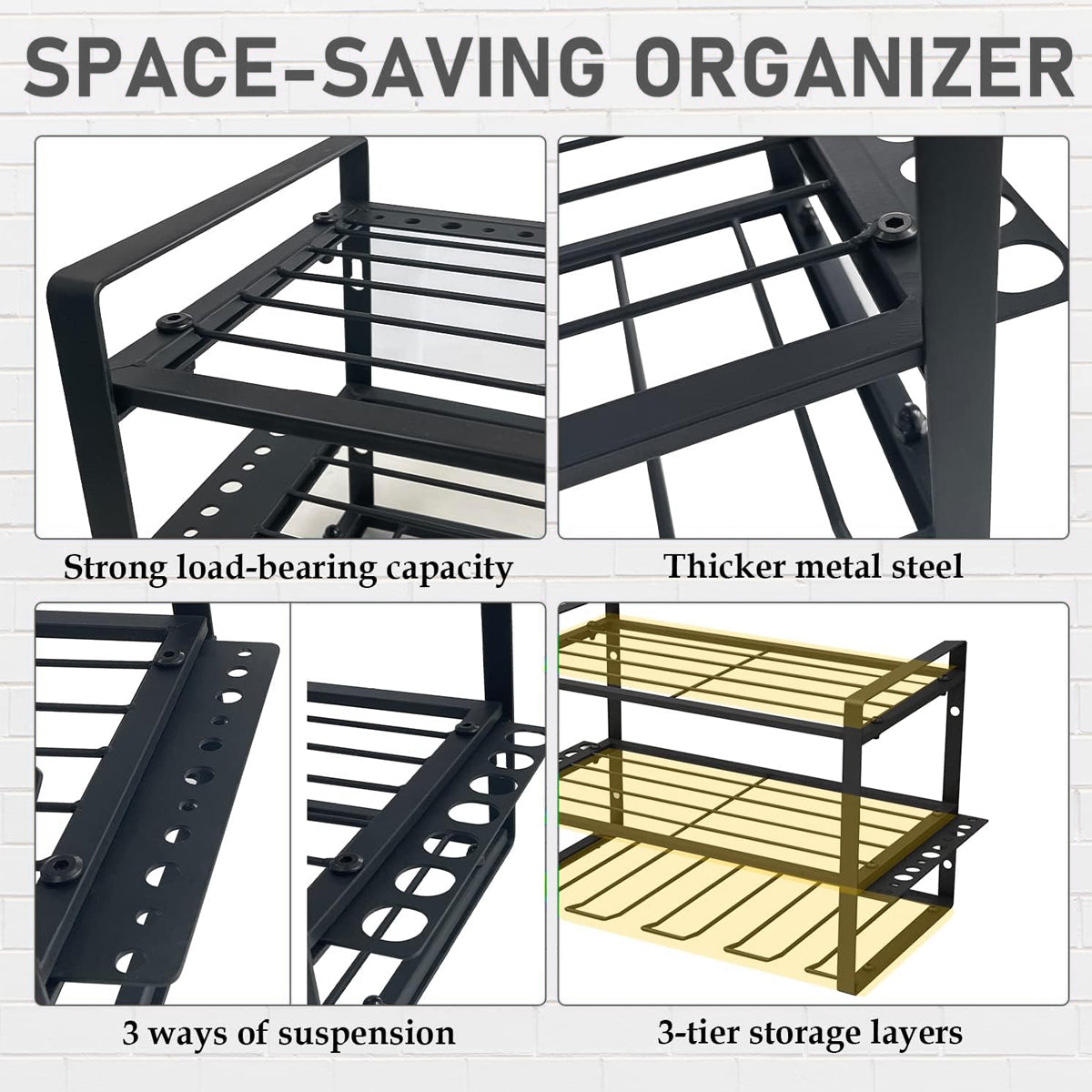 Heavy Duty Wall Mount Power Tool Rack 3 Layer Organizer