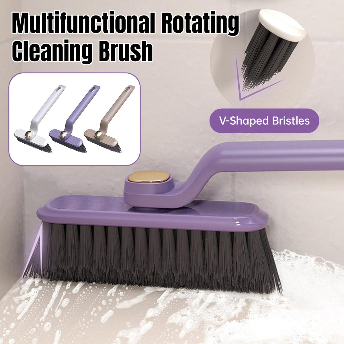 Multi-Functional Rotary Hard Bristle Cleaning Brush for Tiles