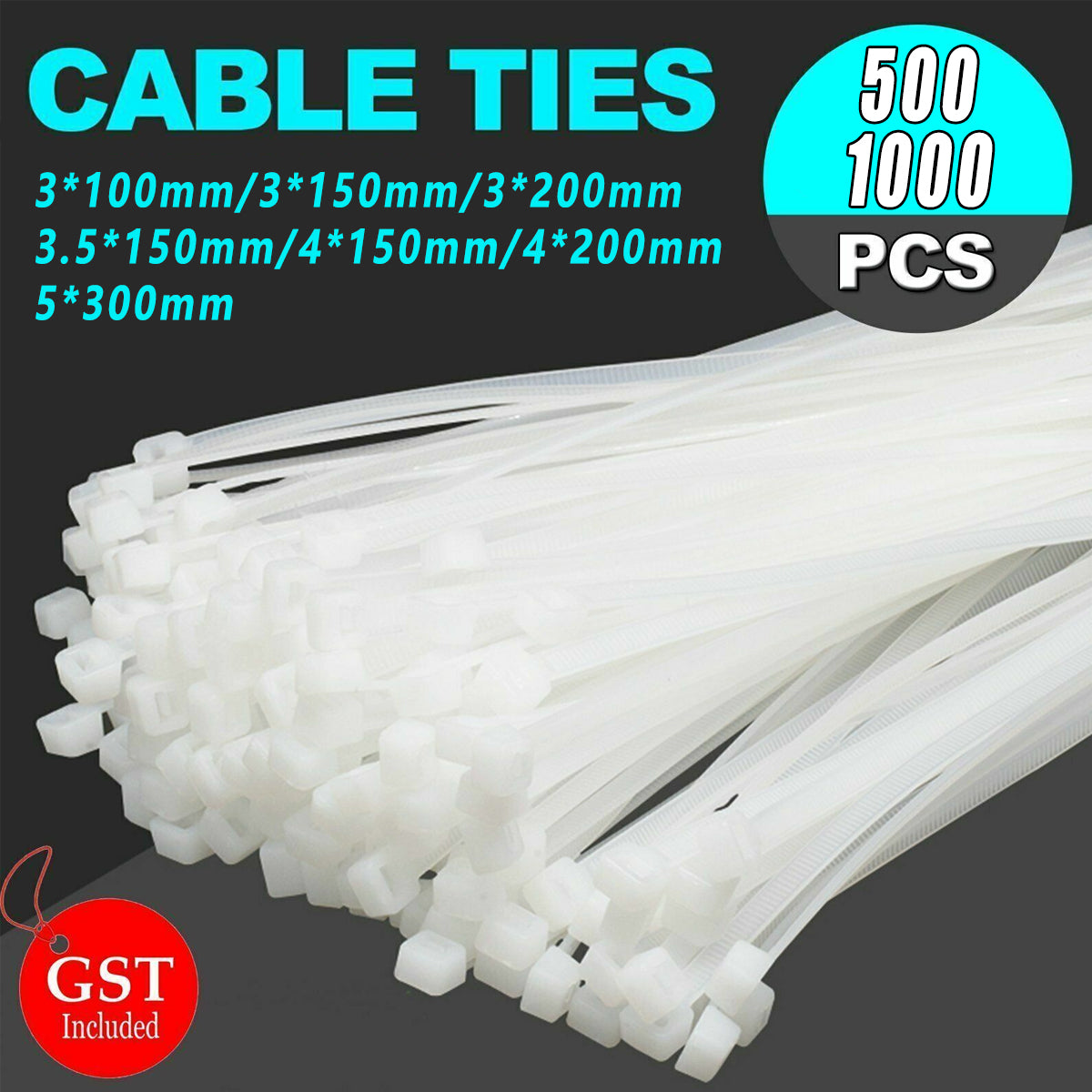 Cable Ties Nylon UV Stabilised 250-1000PCS White Clear Bulk