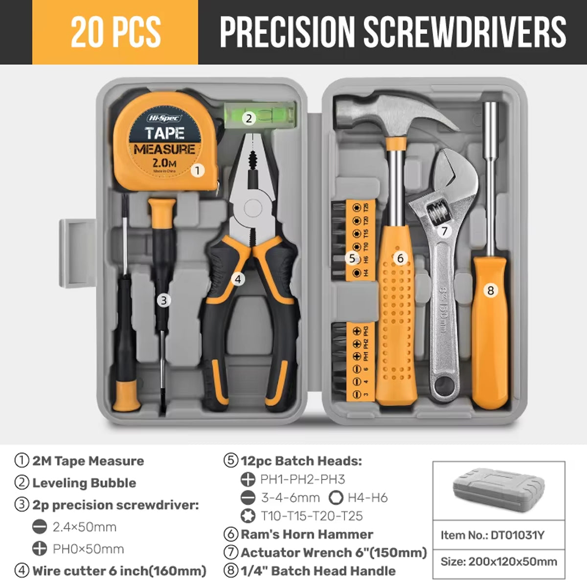 20PCS Home Repair Tool Kit with Wrench Hammer and Bits