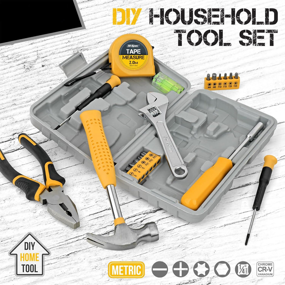 20PCS Home Repair Tool Kit with Wrench Hammer and Bits