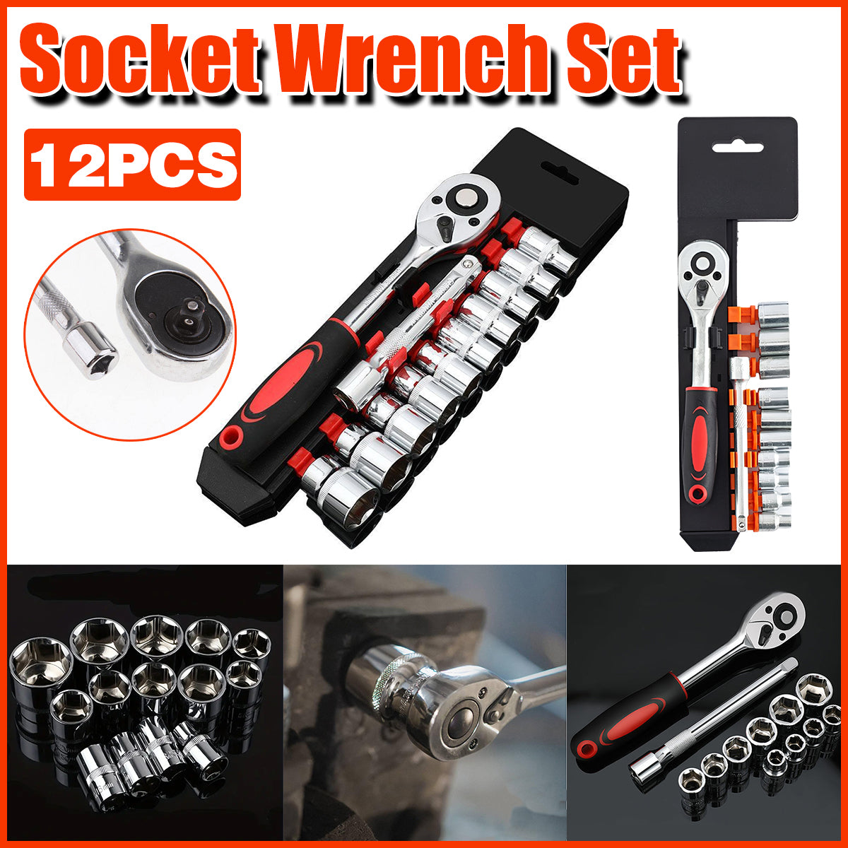 12PCS Socket Ratchet Wrench Set Quick Release 1/4" Tool Kit
