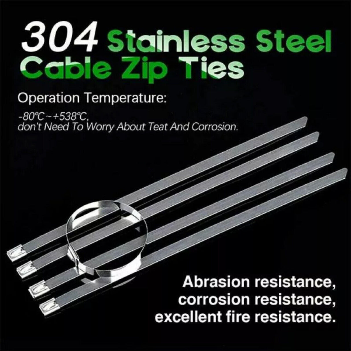 Stainless Steel Cable Ties SS304 Marine Grade Zip Strap Locking Wrap