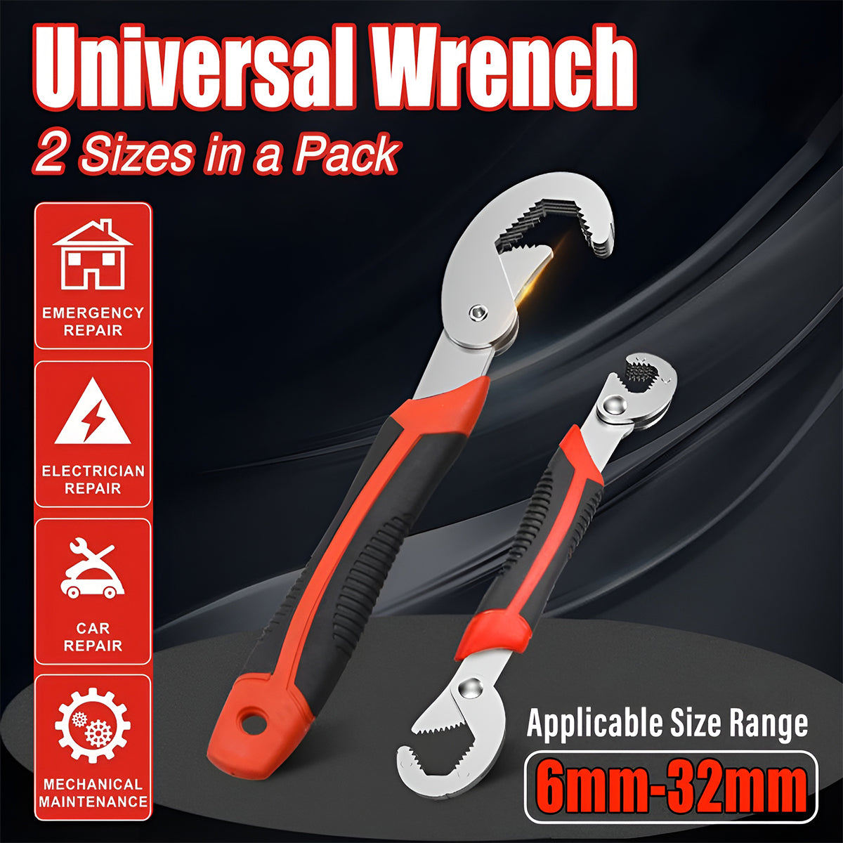 Snap N Grip Universal Adjustable Wrench Set 2PCS Multi Function Tool