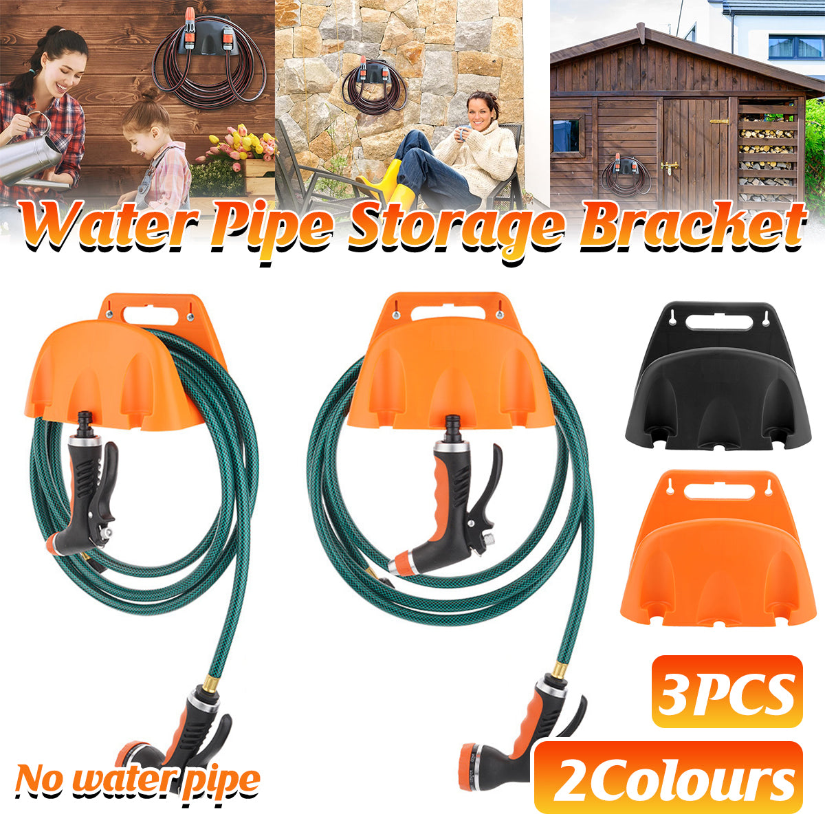 3pcs Wall Mounted Hose Holder Rack Plastic Garden Storage Organizer