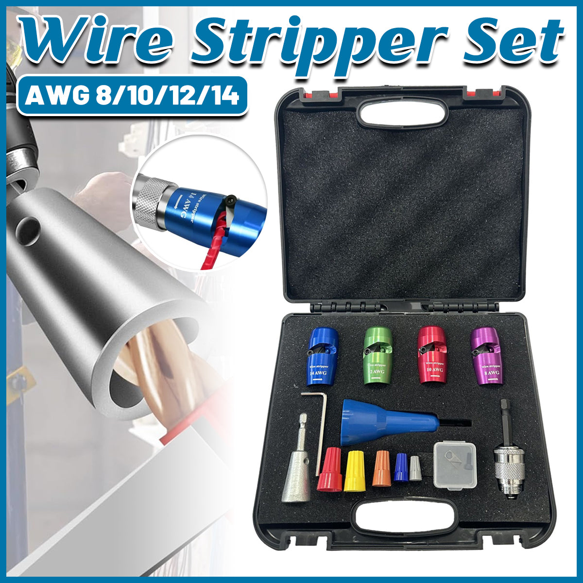 Precision Wire Stripper Set Zinc Alloy AWG 8/10/12/14 Electrical Tool