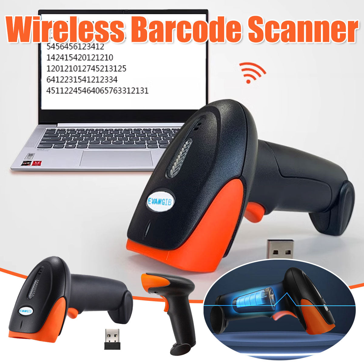 Wireless 2D QR Barcode Scanner Handheld USB Receiver