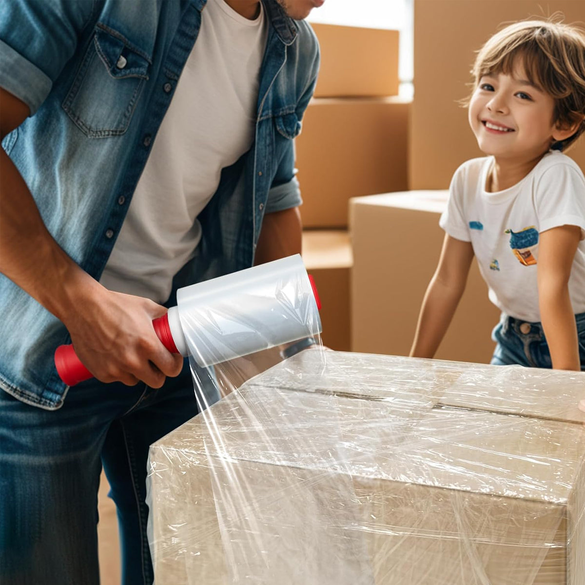 Mini Stretch Wrap Handle Film Packaging Clear Plastic Shrink Wrap Roll