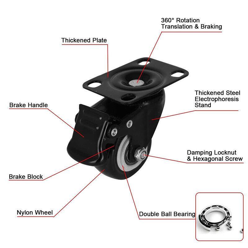 Heavy Duty 2" Swivel Castor Wheels with Brakes 4PCS for Warehouse Carts