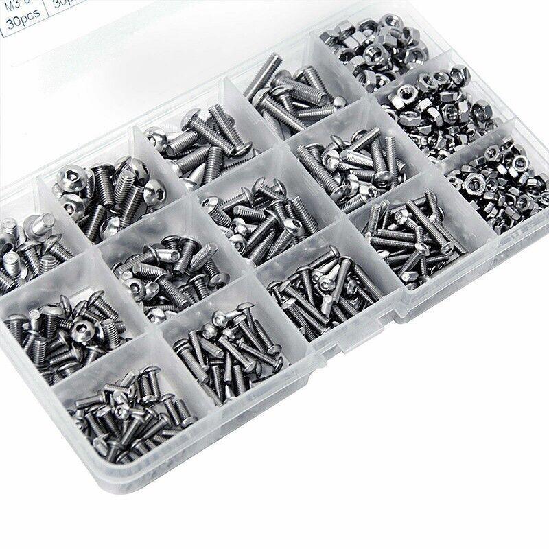 M3 M4 M5 500PCS Stainless Steel Hex Socket Screw Nut Set