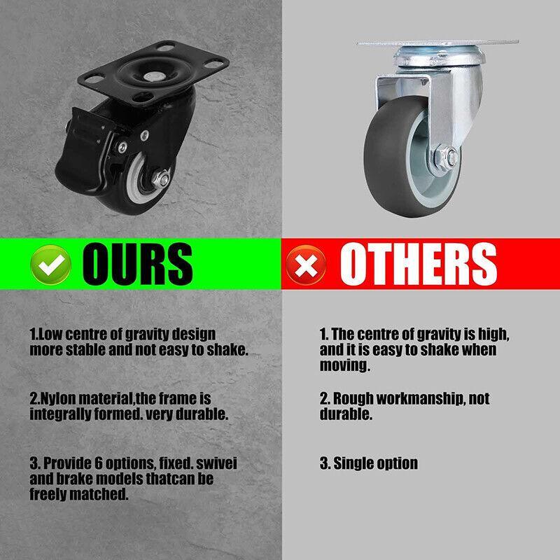 Heavy Duty 2" Swivel Castor Wheels with Brakes 4PCS for Warehouse Carts