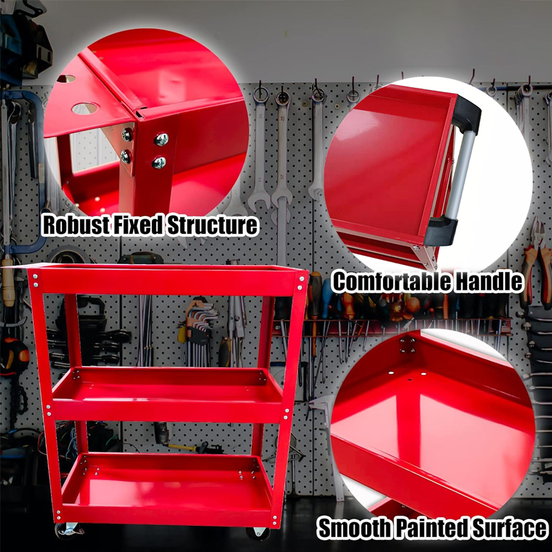 3 Tier Steel Tool Trolley Workshop Rolling Cart with Handle