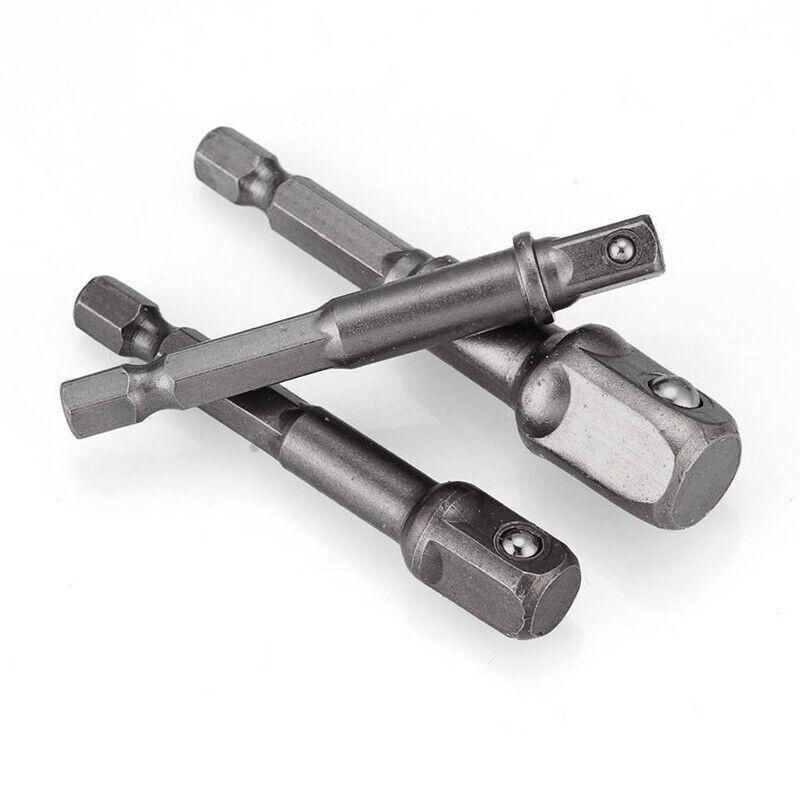 3PC Drill Socket Adapter Hex Drive To 1/4" 3/8" 1/2" Impact Driver