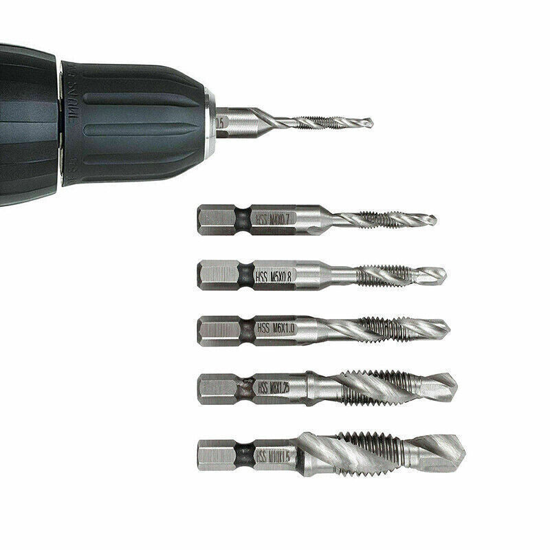 6PCS HSS Hex Shank Tap Drill Bits Metric Thread Screw Tapping Set