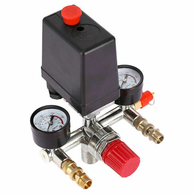 90-120PSI Air Compressor Pressure Switch Valve Manifold Regulator Gauges