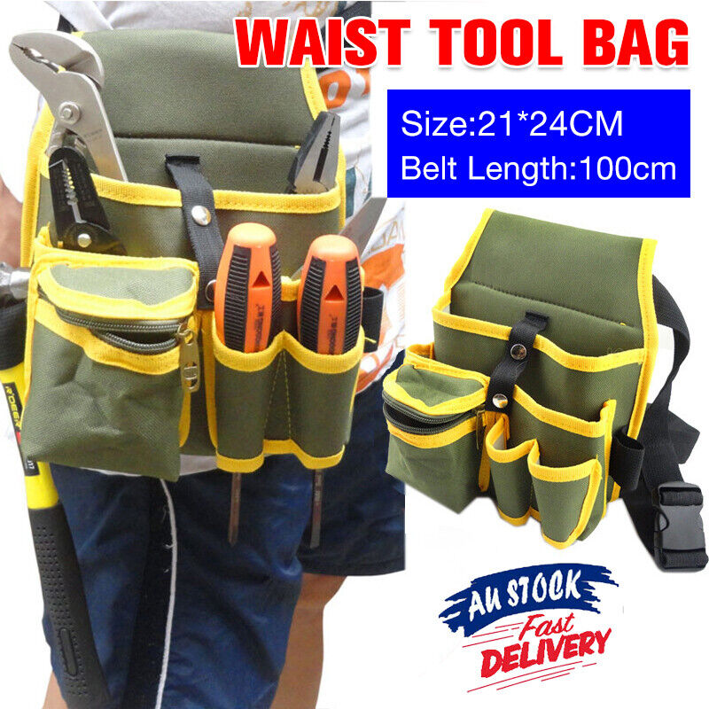 Electrician Waist Tool Bag Canvas Pouch with Multiple Pockets for Warehouse Use