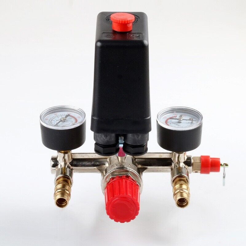 90-120PSI Air Compressor Pressure Switch Valve Manifold Regulator Gauges