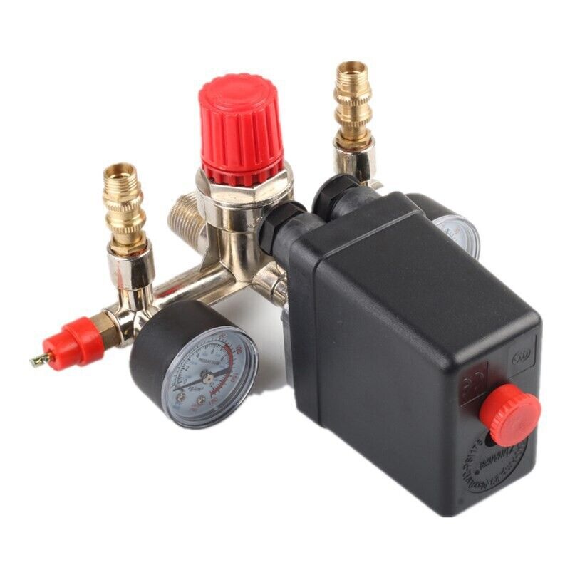 90-120PSI Air Compressor Pressure Switch Valve Manifold Regulator Gauges