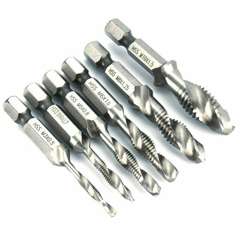 6PCS HSS Hex Shank Tap Drill Bits Metric Thread Screw Tapping Set