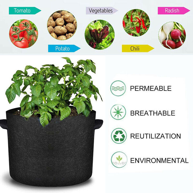 10pcs Fabric Plant Grow Pots Breathable Planter Bags 2-20 Gallon