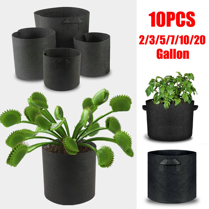 10pcs Fabric Plant Grow Pots Breathable Planter Bags 2-20 Gallon