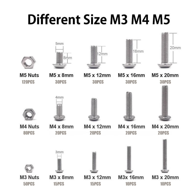 M3 M4 M5 500PCS Stainless Steel Hex Socket Screw Nut Set