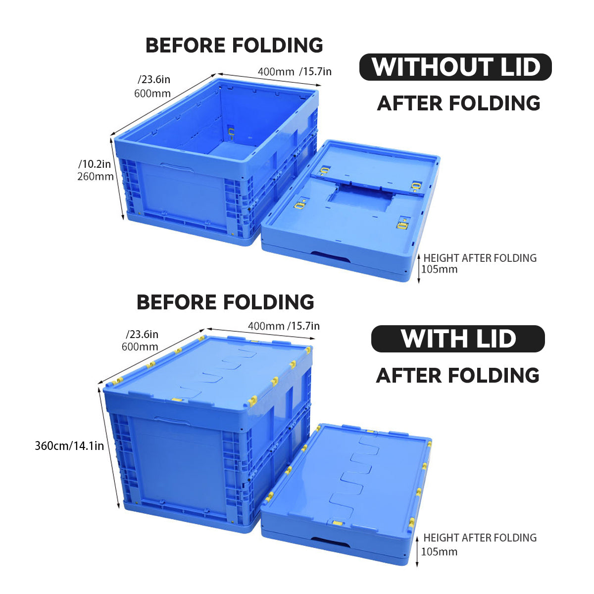 Foldable Plastic Storage Box with Rounded Corners for Workshop Garage Home