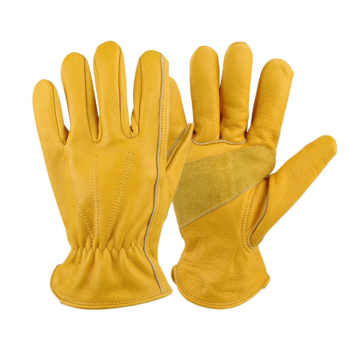 Golden Yellow Cowhide Full Finger Work Gloves for Warehouse Maintenance