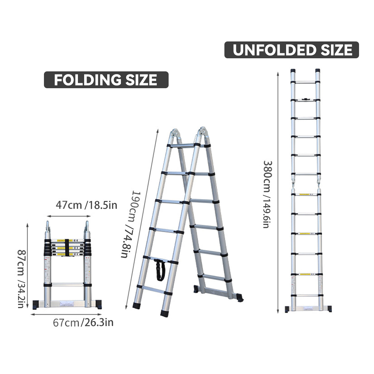 Retractable Aluminium Alloy Ladder 320/380cm Anti-Slip Pedals Stable Design