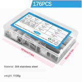 176PCS Stainless Steel Nut Bolt Assortment Kit for Car Home DIY