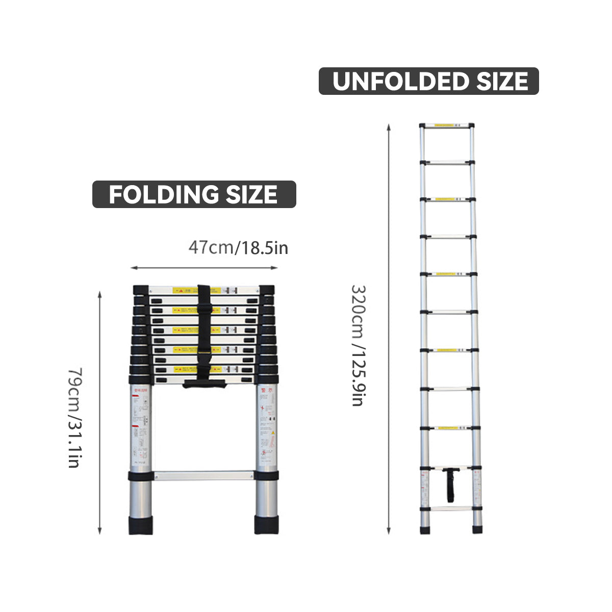 Retractable Aluminium Alloy Ladder 320/380cm Anti-Slip Pedals Stable Design
