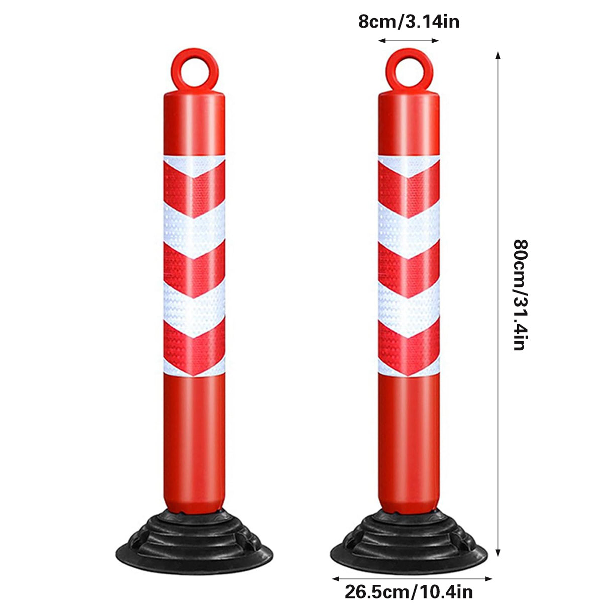 2PCS Reflective Warning Post with Detachable Rubber Base Safety Guide