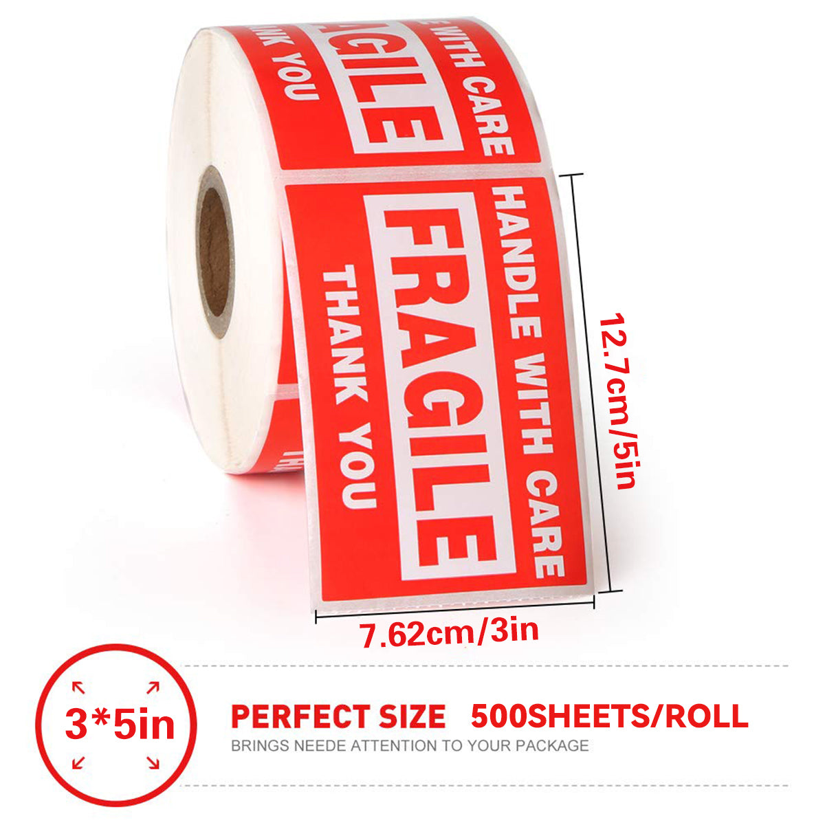 Fragile Warning Stickers Roll 3x5in 500 Sheets Shipping Labels