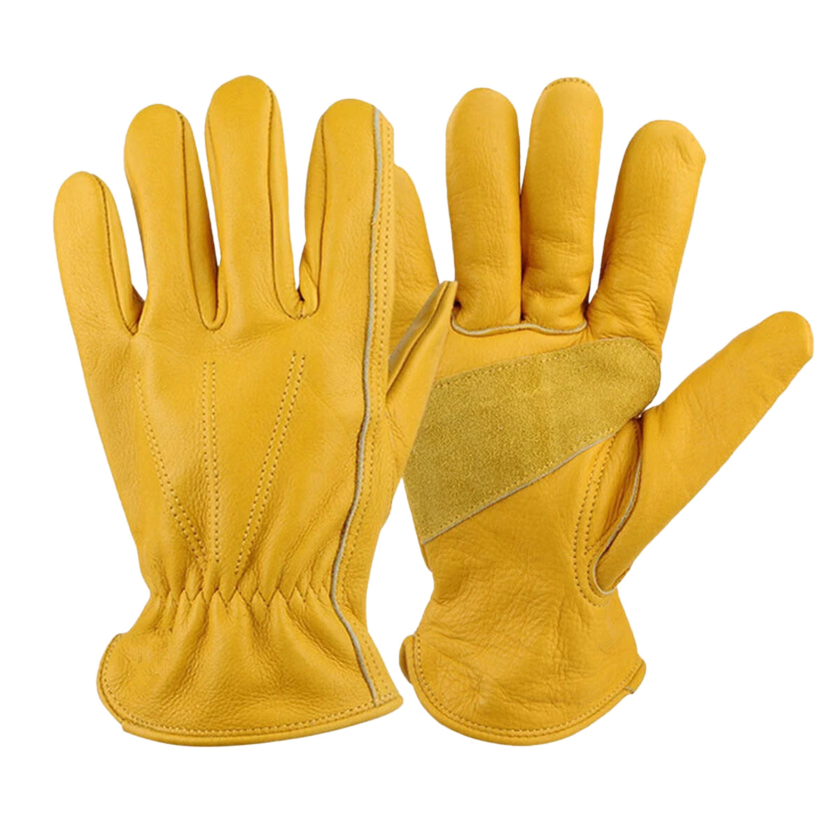Golden Yellow Cowhide Full Finger Work Gloves for Warehouse Maintenance