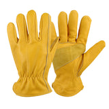 Golden Yellow Cowhide Full Finger Work Gloves for Warehouse Maintenance