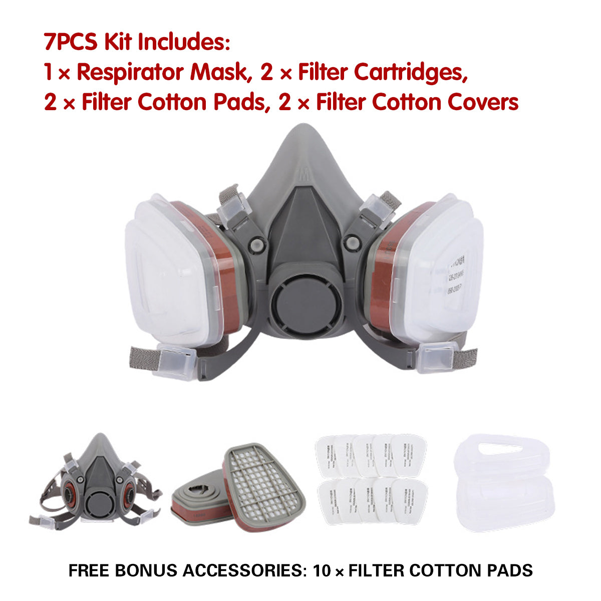 7PCS Respirator Mask Set Dual Filter Dust Protection Spray Paint